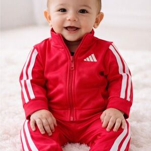 Adidas Kids/Baby Bright Red/White Zip up Track Jacket Joggers Set 6 mo. New NWT